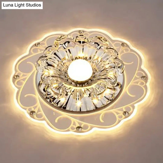 Clear Floral Led Crystal Ceiling Light - Contemporary Flush Mount For Hallways / 3W Warm