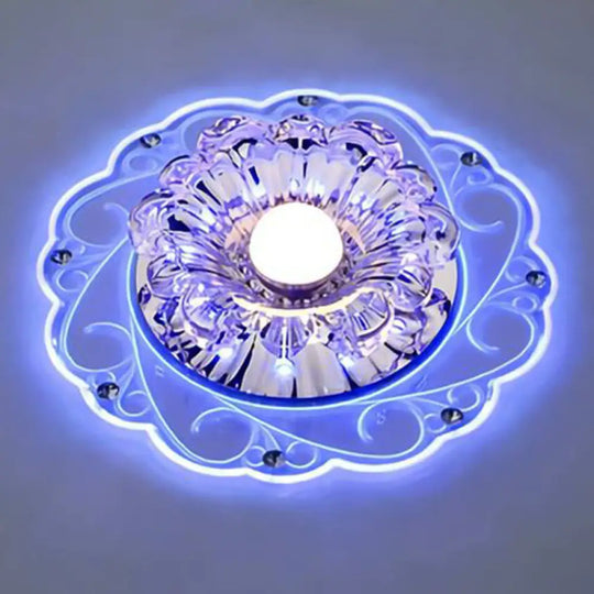 Clear Floral Led Crystal Ceiling Light - Contemporary Flush Mount For Hallways / 3W Blue