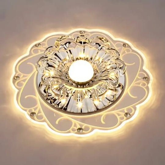 Clear Floral Led Crystal Ceiling Light - Contemporary Flush Mount For Hallways / 3W Warm