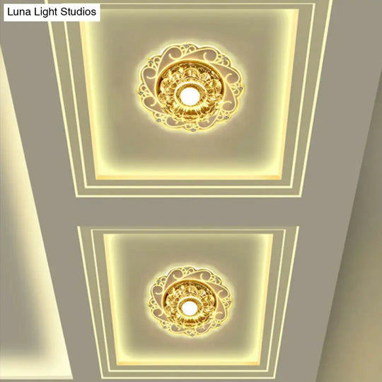 Clear Floral Led Crystal Ceiling Light - Contemporary Flush Mount For Hallways