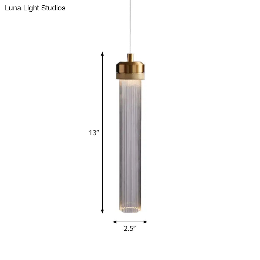 Clear Fluted Glass Tube Pendant Light: Simple Gold Ceiling Hanging Lamp For Dining Table