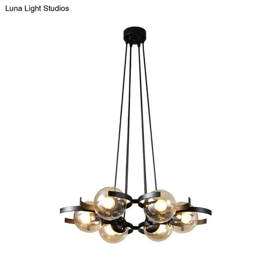 Contemporary 6-Light Black Chandelier With Clear Glass Ball Pendant For Dining Room