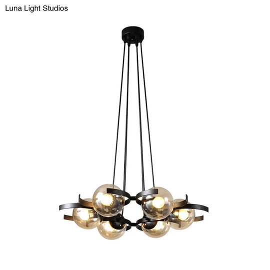 Clear Glass Ball Pendant Chandelier - Contemporary 6 Light Black Ceiling Fixture For Dining Room