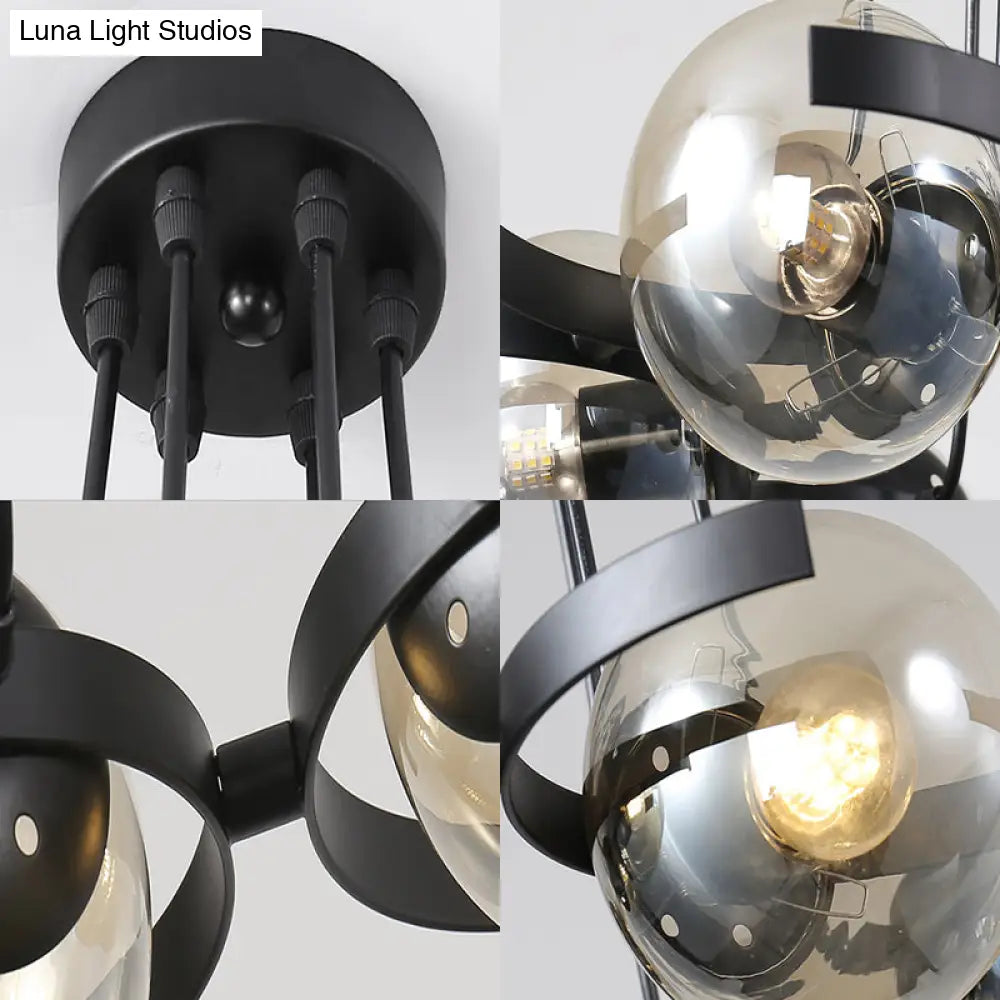 Clear Glass Ball Pendant Chandelier - Contemporary 6 Light Black Ceiling Fixture For Dining Room