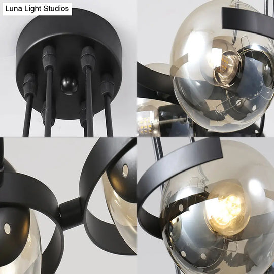 Contemporary 6-Light Black Chandelier With Clear Glass Ball Pendant For Dining Room