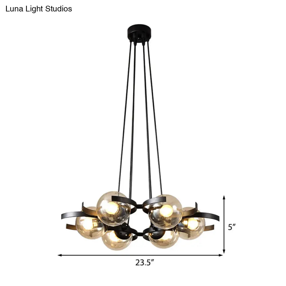 Contemporary 6-Light Black Chandelier With Clear Glass Ball Pendant For Dining Room