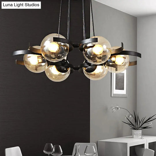 Contemporary 6-Light Black Chandelier With Clear Glass Ball Pendant For Dining Room