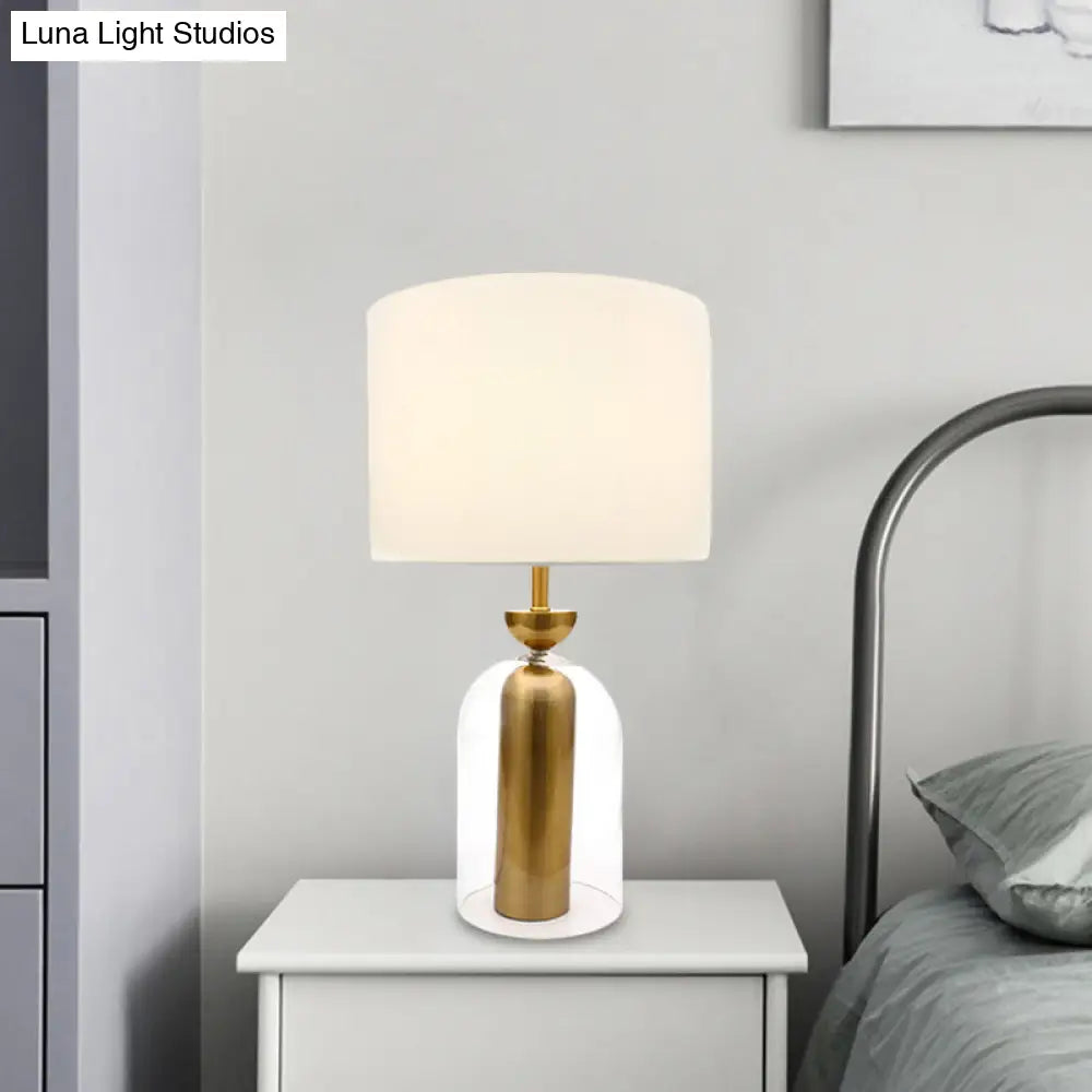 Clear Glass Bedside Table Lamp With White Fabric Shade - Elegant Plug-In Nightstand Light