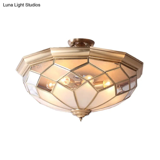 Clear Glass Brass Ceiling Flush Bowl Chandelier - 8 Head Colonial Semi Mount For Living Room