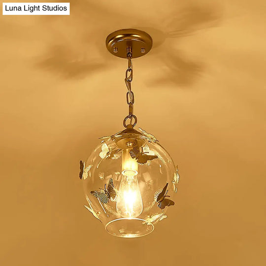 Modern Clear Glass Pendant Light With Butterfly Deco - Perfect For Bedroom Suspension