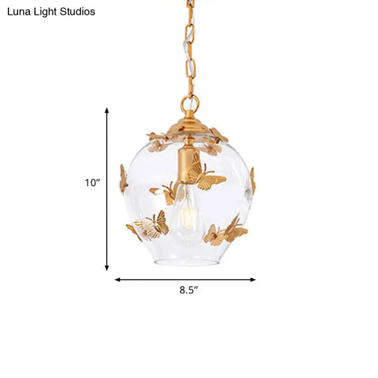 Modern Clear Glass Pendant Light With Butterfly Deco - Perfect For Bedroom Suspension