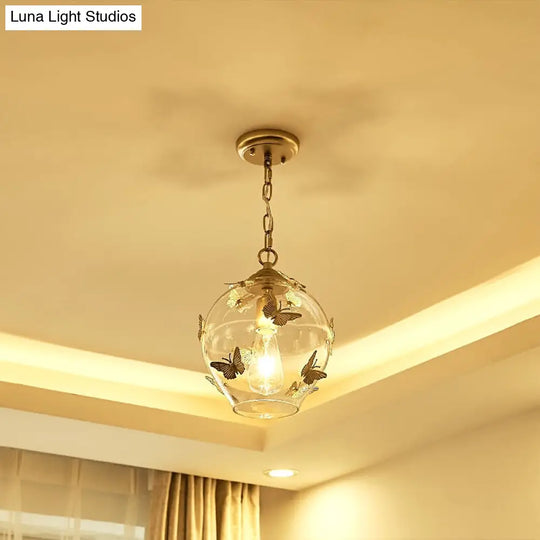 Modern Clear Glass Pendant Light With Butterfly Deco - Perfect For Bedroom Suspension