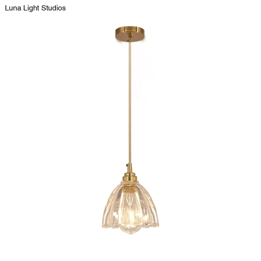 Clear Glass Bud Kitchen Pendant Light With Brass Suspension