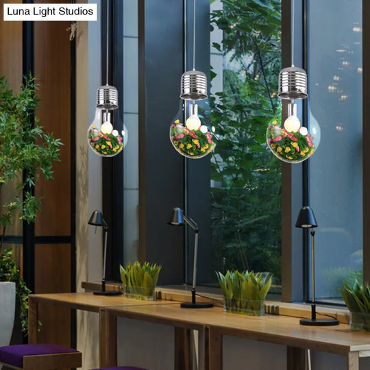 Industrial Style Pendant Lamp: Clear Glass Bulb Shape | 1-Light Hanging Light For Coffee Shops