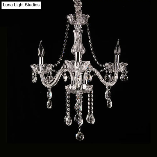 Clear Glass Candle Chandelier With Crystal Strand - Victorian Style