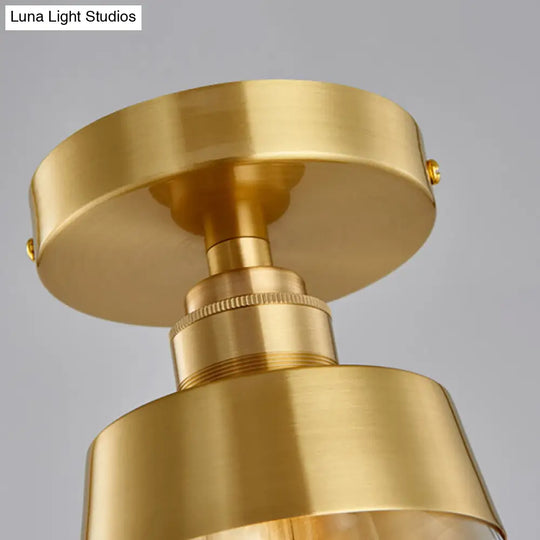 Clear Glass Ceiling Flush Mount Industrial Pendant Light - Cone Design Brass Finish Balcony Lighting
