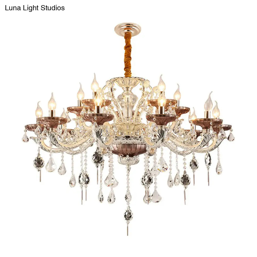 Clear Glass Chandelier Candelabra With Traditional Carving Crystal Accents