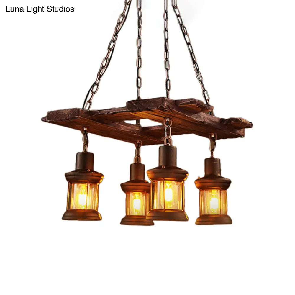 Clear Glass Chandelier Industrial Pendant Light - 4-Light Kerosene Style With Rust Chain Ideal For