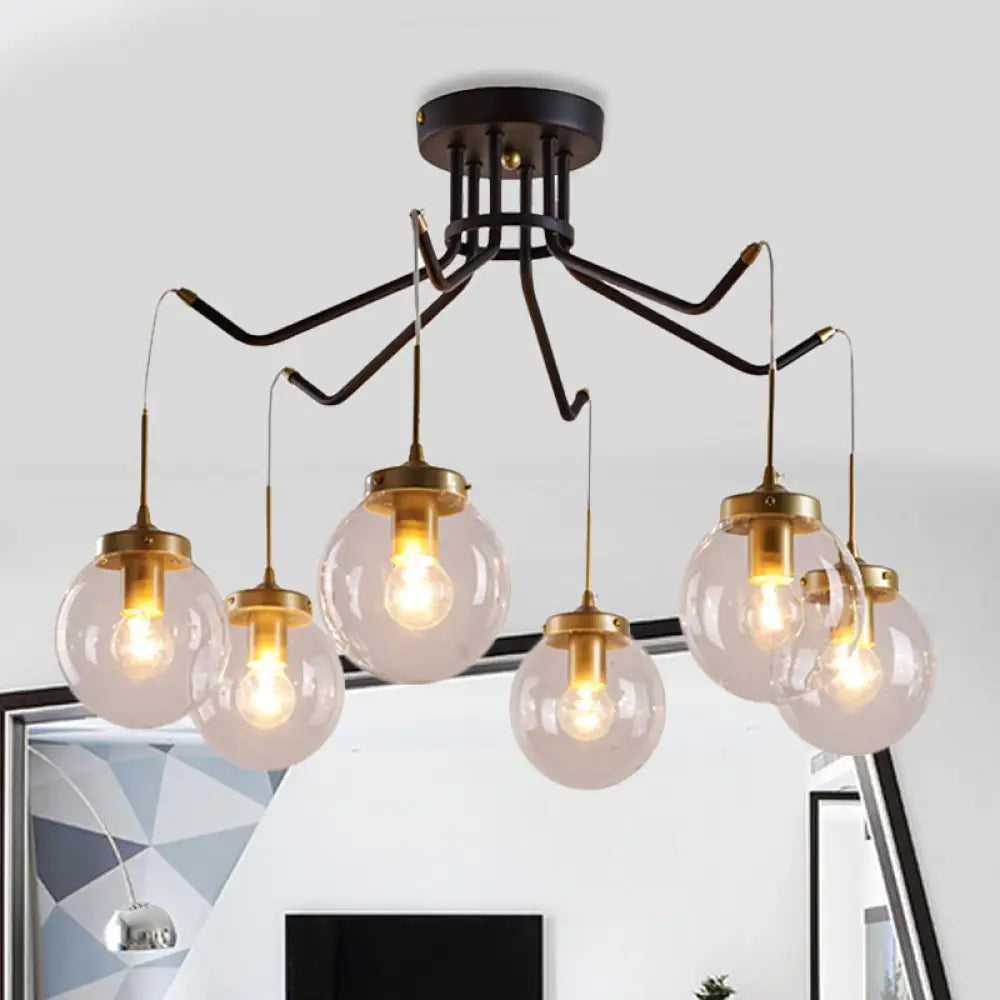 Clear Glass Chandelier Lighting - Globe 6/8 Lights Pendant In Black Ideal For Dining Room 6 /