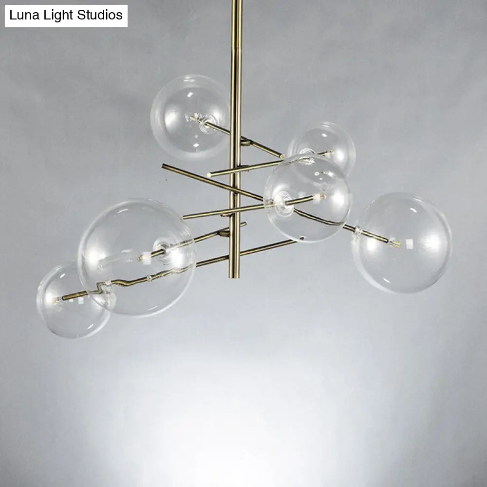 6-Head Nordic Glass Chandelier With Gold Finish For Dining Room