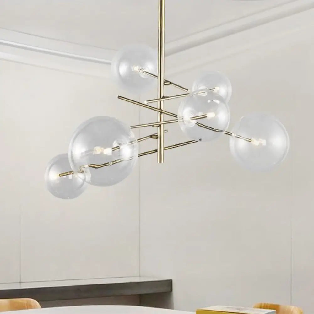 Clear Glass Chandelier - Nordic Style 6-Head Gold Finish Hanging Light For Dining Room