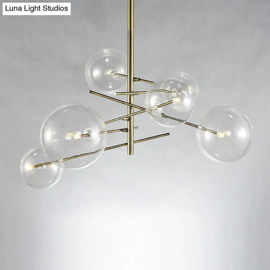 Clear Glass Chandelier - Nordic Style 6-Head Gold Finish Hanging Light For Dining Room