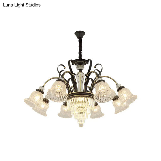 Clear Glass Chandelier With Black Bell Design - 6/8 Heads For Countryside Living Room Ceiling