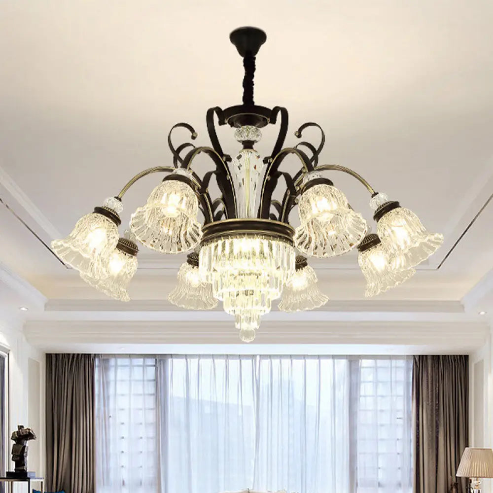 Clear Glass Chandelier With Black Bell Design - 6/8 Heads For Countryside Living Room Ceiling 8 /