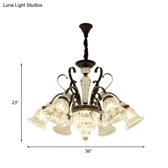 Clear Glass Chandelier With Black Bell Design - 6/8 Heads For Countryside Living Room Ceiling