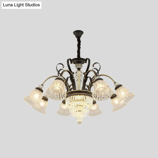 Clear Glass Chandelier With Black Bell Design - 6/8 Heads For Countryside Living Room Ceiling