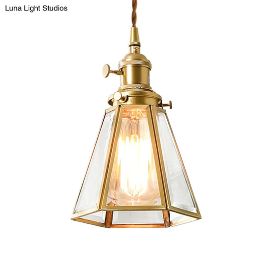 Clear Glass Colonialist Pendant Light Fixture In Gold - Tapered Suspension Lamp With 1 Bulb