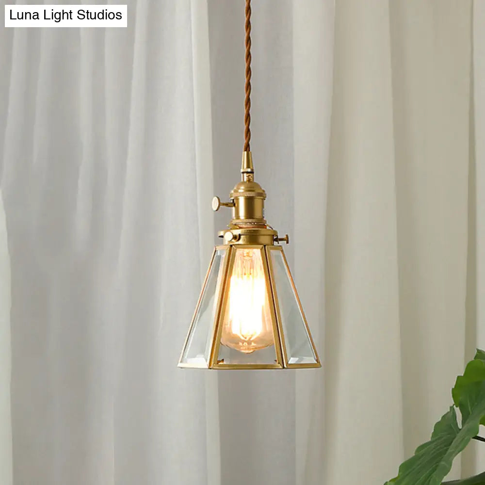 Clear Glass Colonialist Pendant Light Fixture In Gold - Tapered Suspension Lamp With 1 Bulb