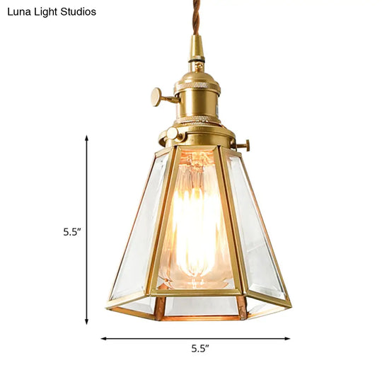 Clear Glass Colonialist Pendant Light Fixture In Gold - Tapered Suspension Lamp With 1 Bulb