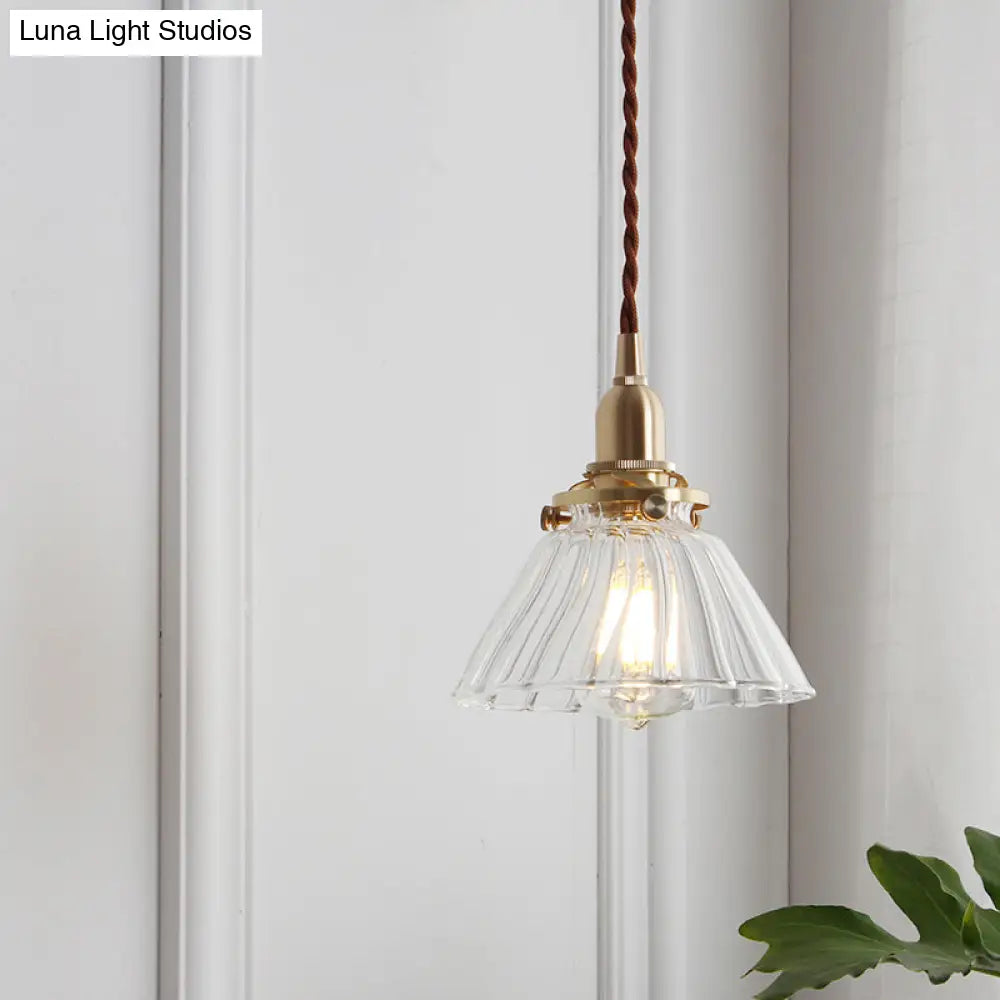 Clear Glass Brass Conic Pendant Lamp For Dining Room- Single Head Suspension Lighting / B