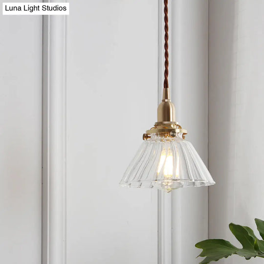 Clear Glass Brass Conic Pendant Lamp For Dining Room- Single Head Suspension Lighting / B