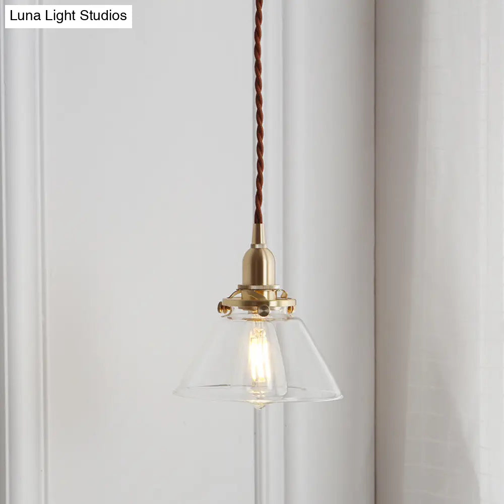 Clear Glass Brass Conic Pendant Lamp For Dining Room- Single Head Suspension Lighting / A