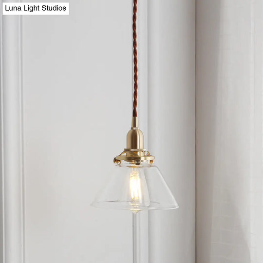 Clear Glass Brass Conic Pendant Lamp For Dining Room- Single Head Suspension Lighting / A