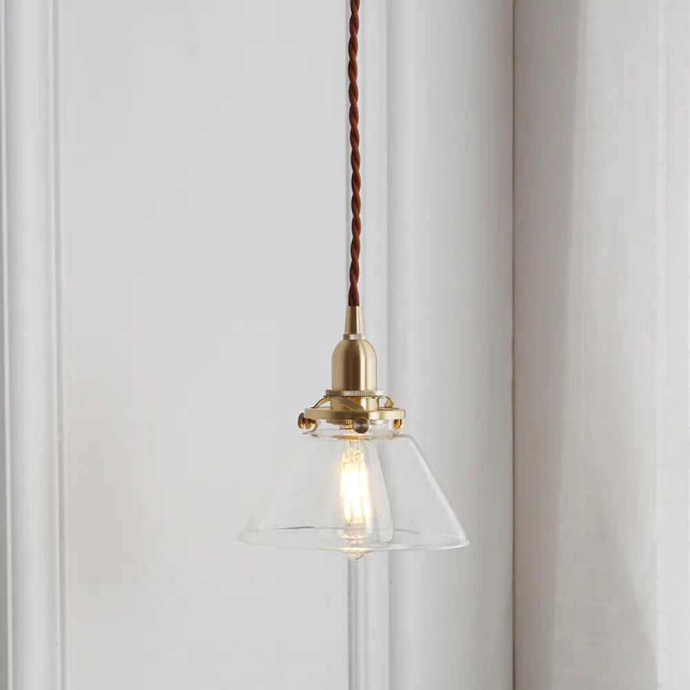 Clear Glass Conic Brass Suspension Pendant Lamp For Dining Room / A