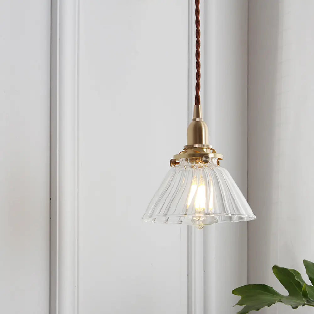 Clear Glass Conic Brass Suspension Pendant Lamp For Dining Room / B