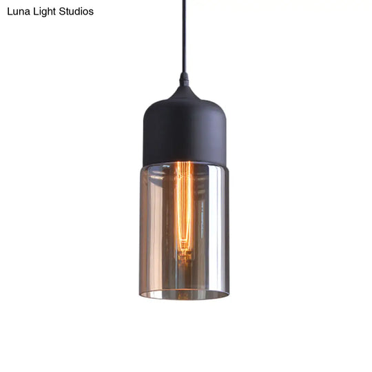 Clear Glass Cylinder Shade Pendant Lamp - 1-Light Black Suspension