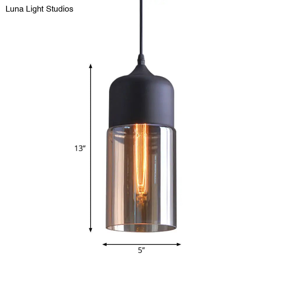 Clear Glass Cylinder Shade Pendant Lamp - 1-Light Black Suspension