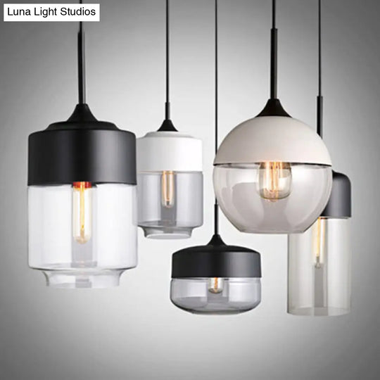 Clear Glass 1-Light Cylinder Pendant Lamp | Simplicity Suspension In Black