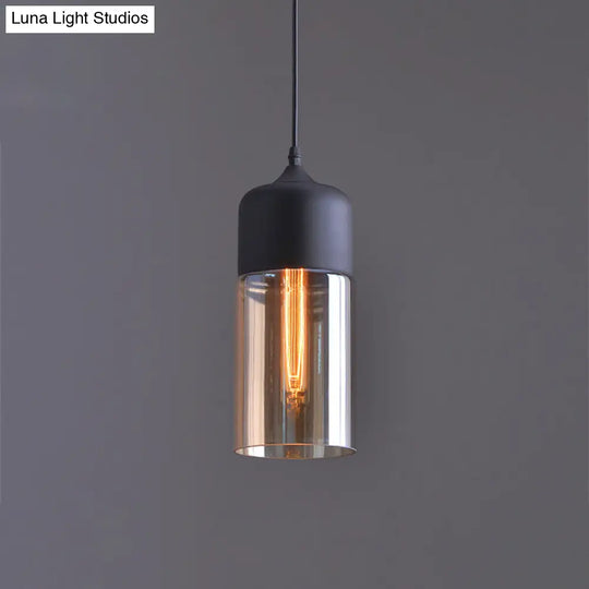 Clear Glass 1-Light Cylinder Pendant Lamp | Simplicity Suspension In Black