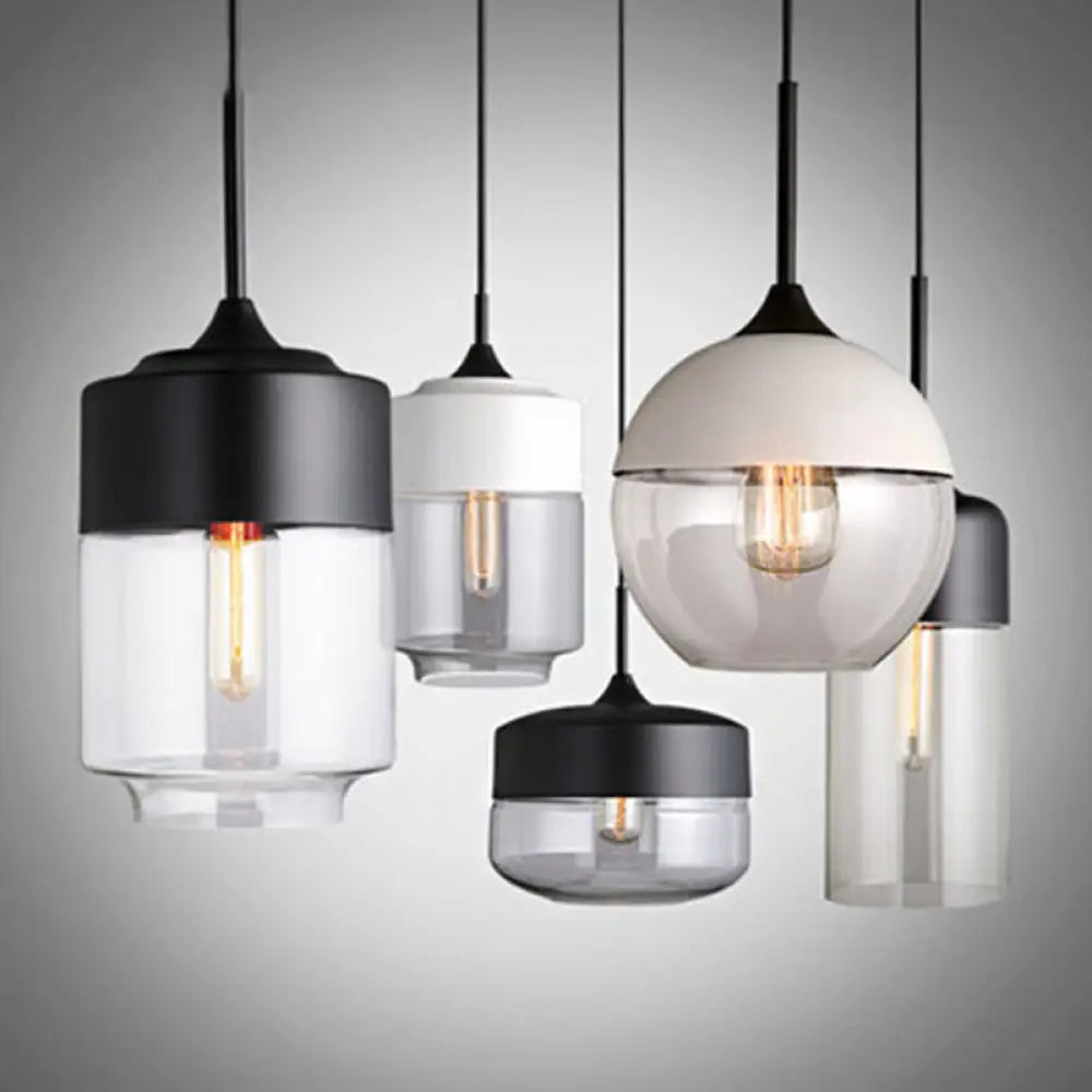 Clear Glass Cylinder Shade Pendant Lamp - 1-Light Black Suspension