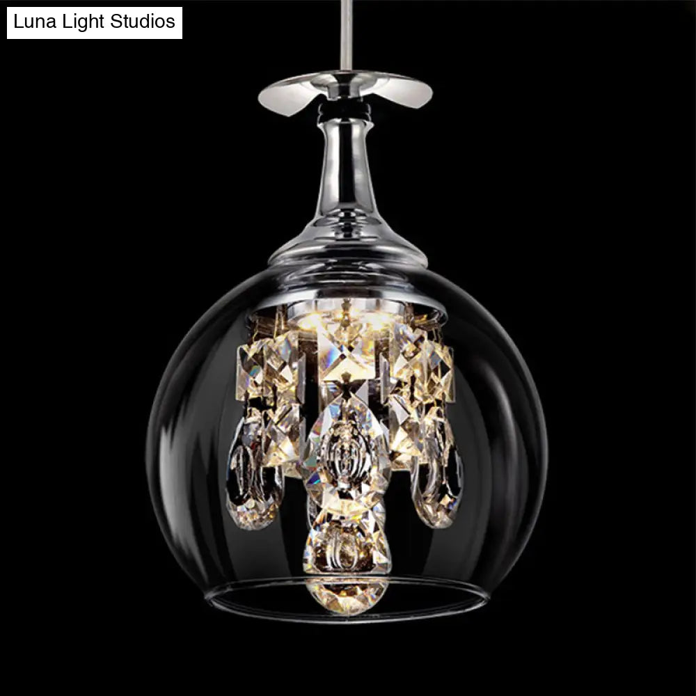 Clear Glass Dome Pendant Light With Crystal Accents - Elegant Ceiling Fixture