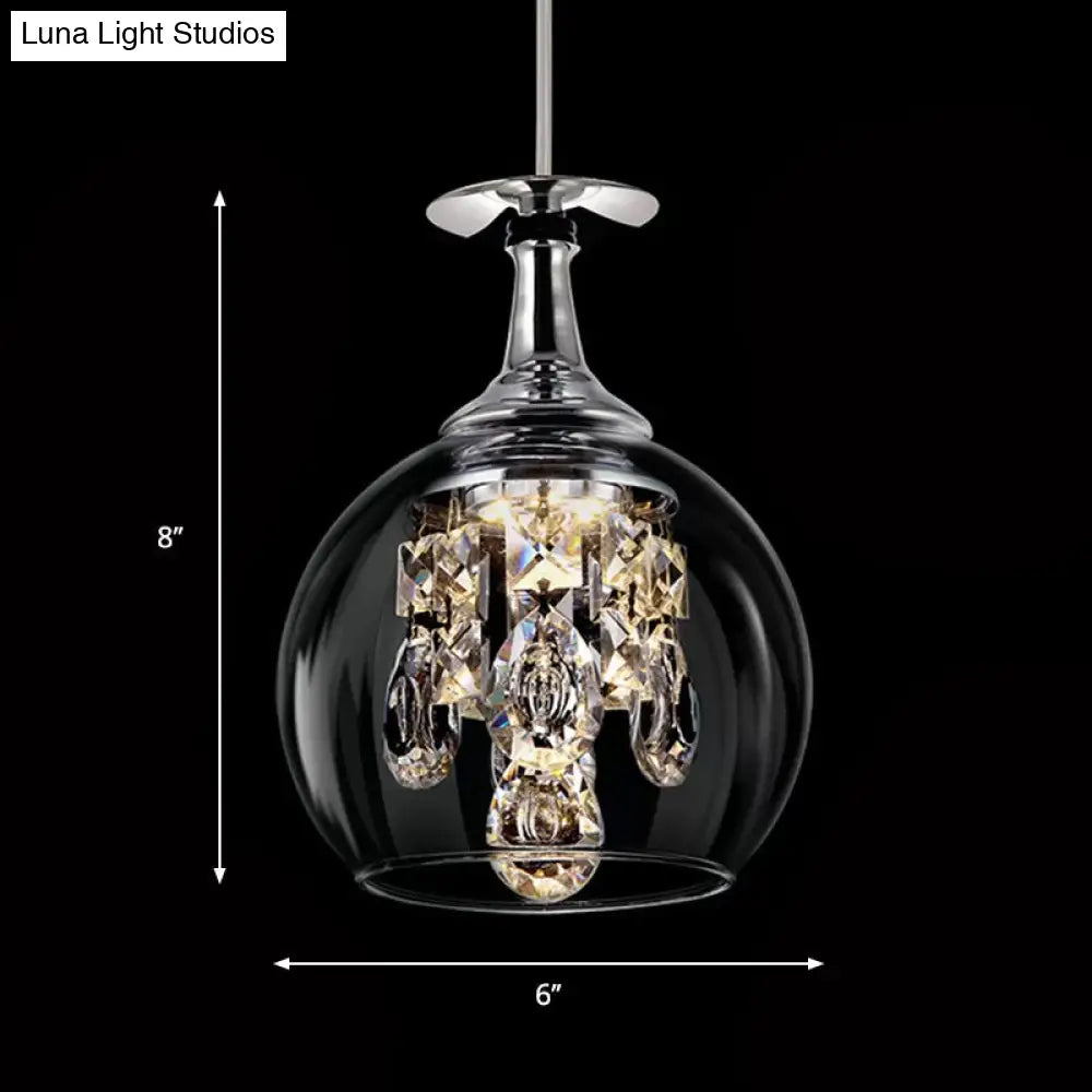 Clear Glass Dome Pendant Light With Crystal Accents - Elegant Ceiling Fixture