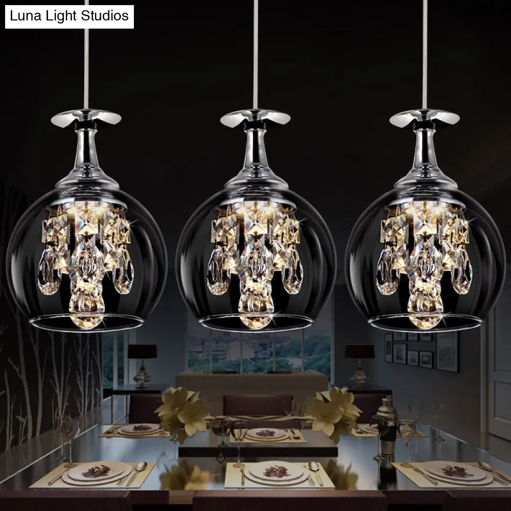 Clear Glass Dome Pendant Light With Crystal Accents - Elegant Ceiling Fixture