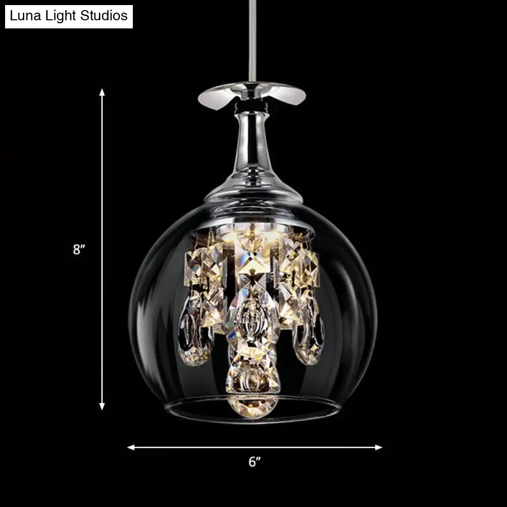 Dome Glass Pendant Light With Crystal Accents - Clear Shade | Ceiling