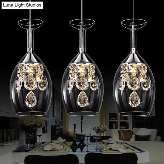 Dome Glass Pendant Light With Crystal Accents - Clear Shade | Ceiling / 8