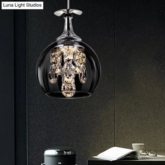 Clear Glass Dome Pendant Light With Crystal Accents - Elegant Ceiling Fixture